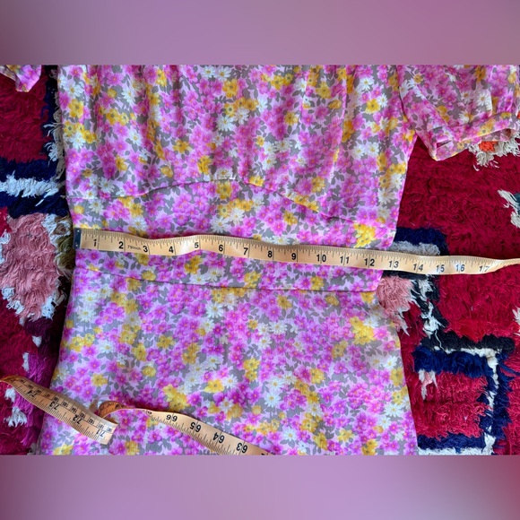 70s Vintage Pink Floral Chiffon Mini Dress XS - Picture 6 of 9